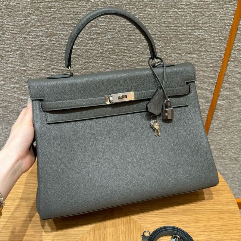 Hermes Kelly 35cm in Togo leather-Gris Mayer