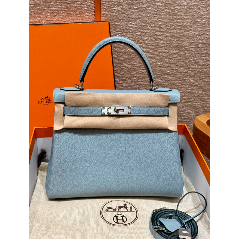 Hermes Kelly 25 / 28  in togo leather-Blue lin